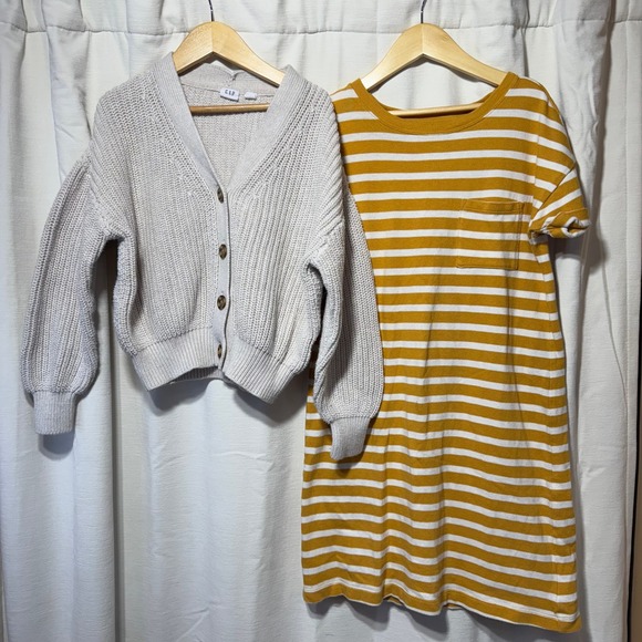 GAP/Old Navy Other - GAP Kids Girls Knit Cardigan and Old Navy Mustard Stripe T Shirt Dress L 10 12